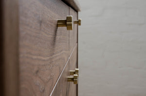 Closeup of Lore Sideboard Brass Knobs