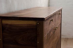 Semi Closeup of Lore Sideboard in Natural Walnut With Brass Details