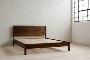 Lore Bed Frame in Natural Walnut With Rectangular  Headboard