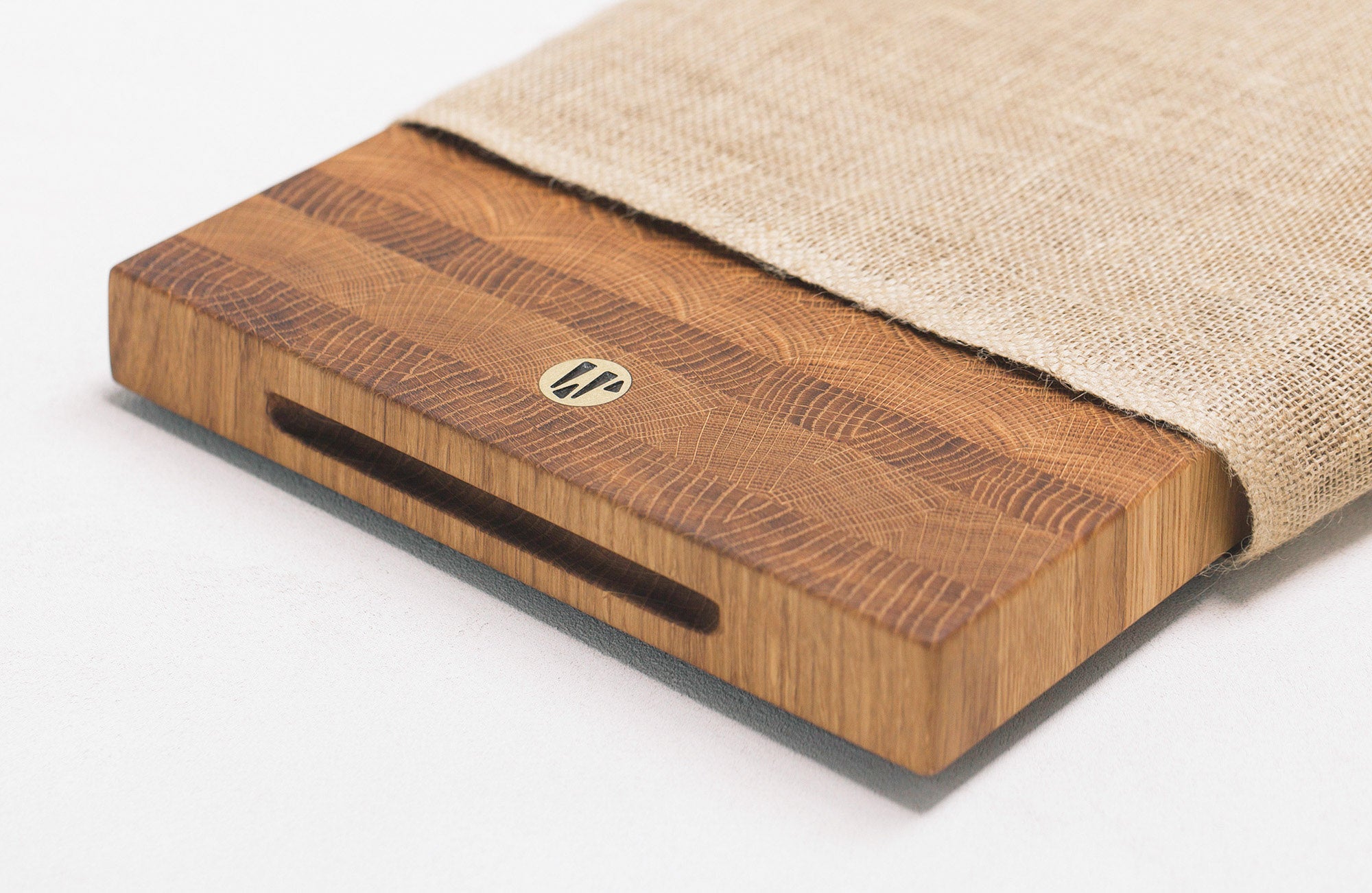 Wesley Butcher Block in White Oak With Brass Logo Detail