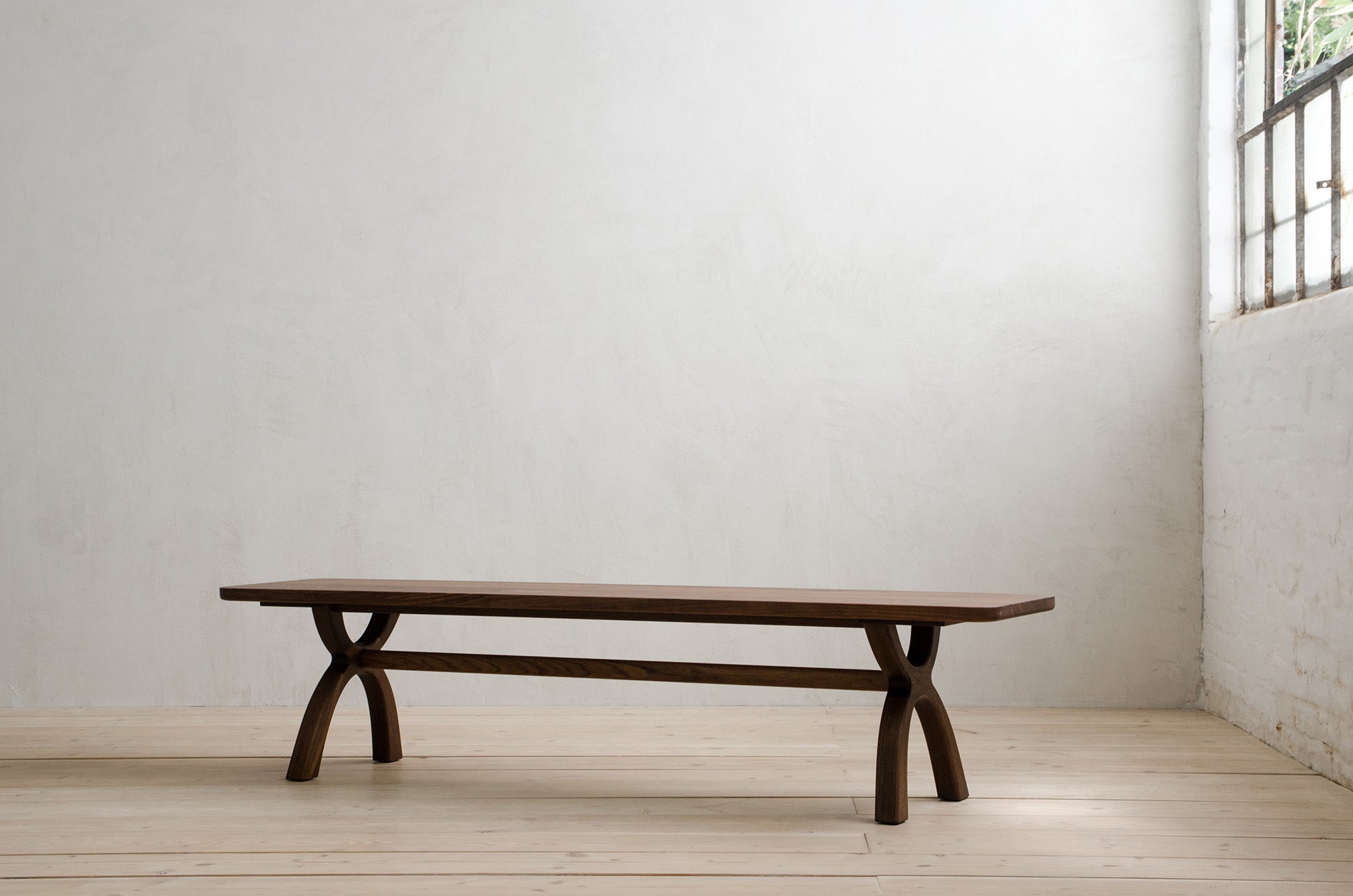 Inyo Bench on an Angle in Natural Walnut