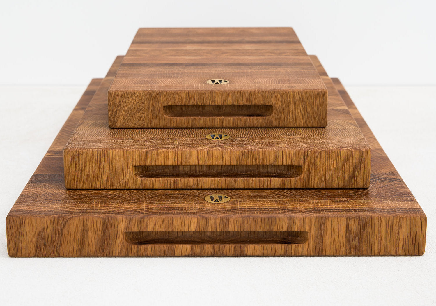 Three Wesley Butcher Blocks in White Oak Stacked on Top Of Each Other