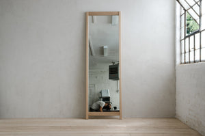 Natural White Oak Lore Standing Mirror in Empty Modern Room Straight On